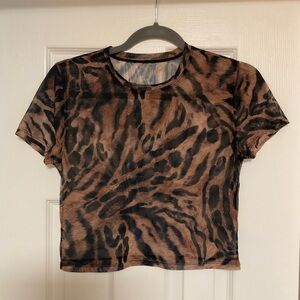 Animal print mesh crop tee